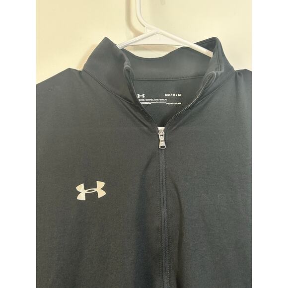 Under Armour Quarter Zip Pullover Medium Black Dry Fit Workout Gym Running - Picture 3 of 7
